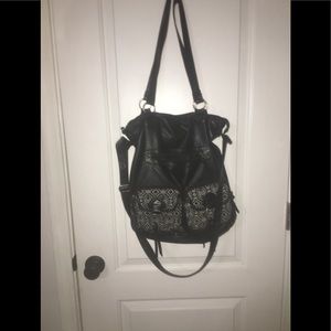 Black cross body bag  with Aztec print pockets